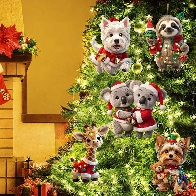 Colgantes Decorativos Acrílicos de Animales Navideños | Multicolor | 8 X 7 X 0,3 Cm | Adornos Festivos para Decoración Navideña | 1 Unidad
