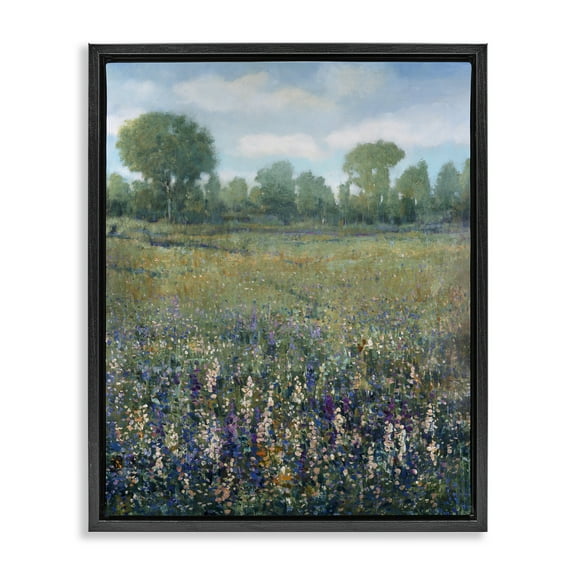 Stupell Industries Lilac & Wildflower Fields Landscape Painting Black Floater Framed Art Print Wall Art, 17 x 21