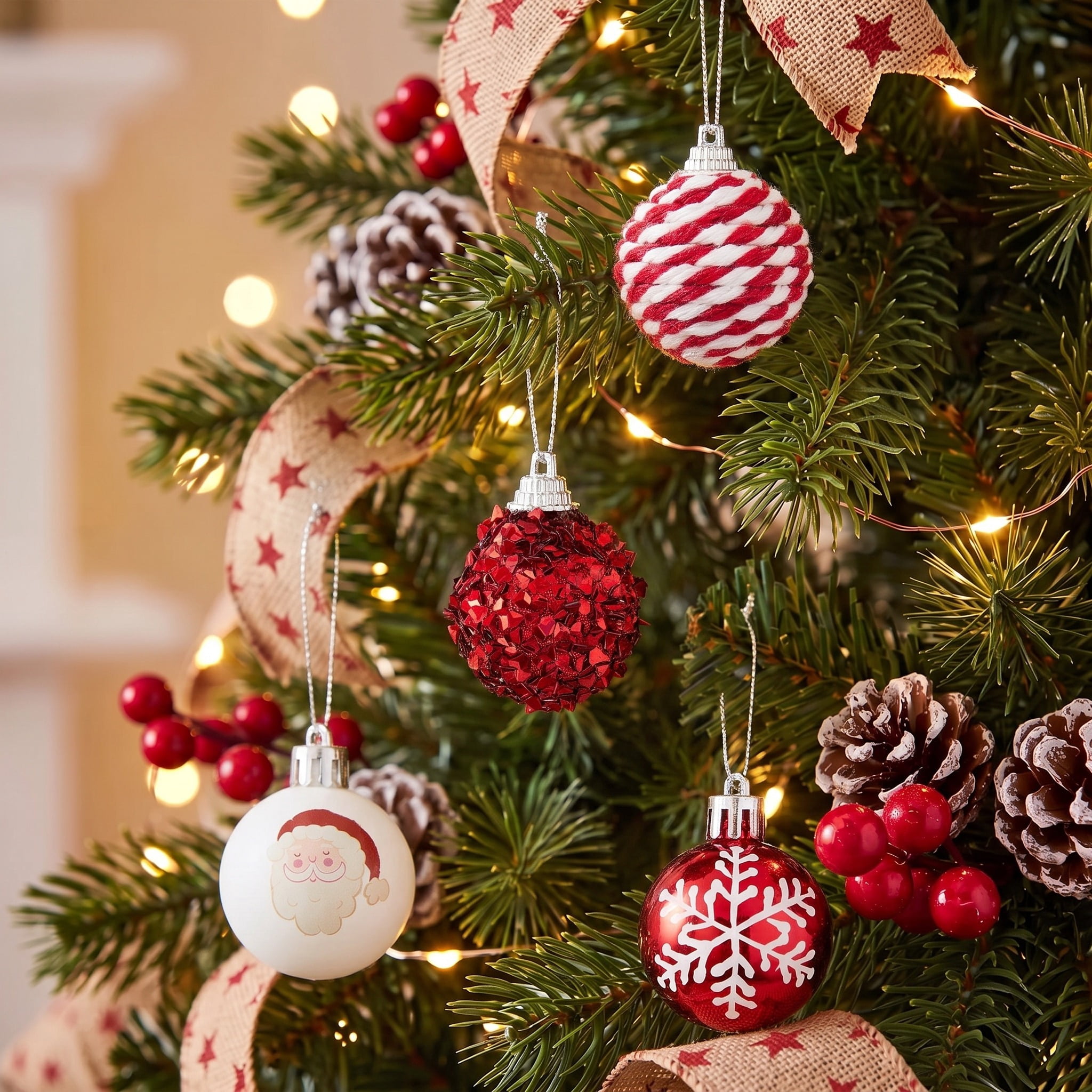 12-Count Red and White Ball Mini Christmas Ornaments, 1.8", by Holiday Time