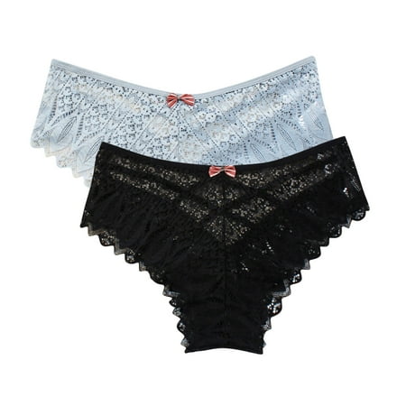Aueoeo Womens 2-Pack Daily Underwear Contrast Lace Panties High Waisted Plus Size Ladies Brief for Women