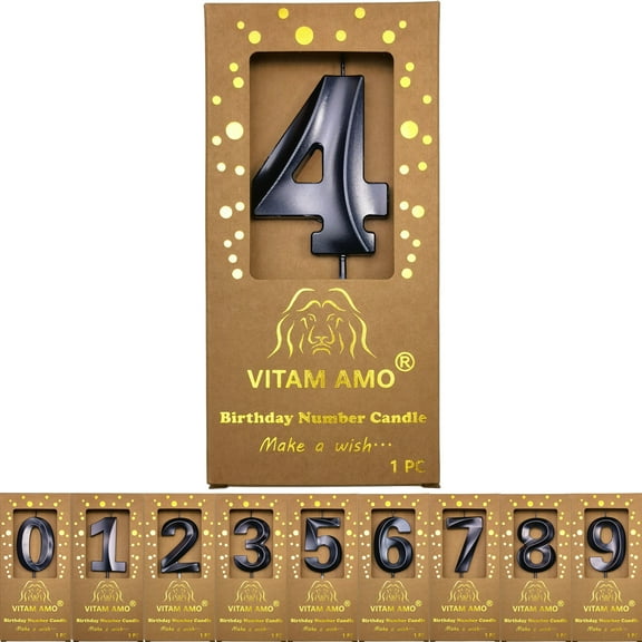 Birthday Candles Black Color 3D Style Birthday Cake Toppers Large Size Cake Candles with Eyecatching Metallic Luster for Birthday, Party, Wedding Decorations Number 4