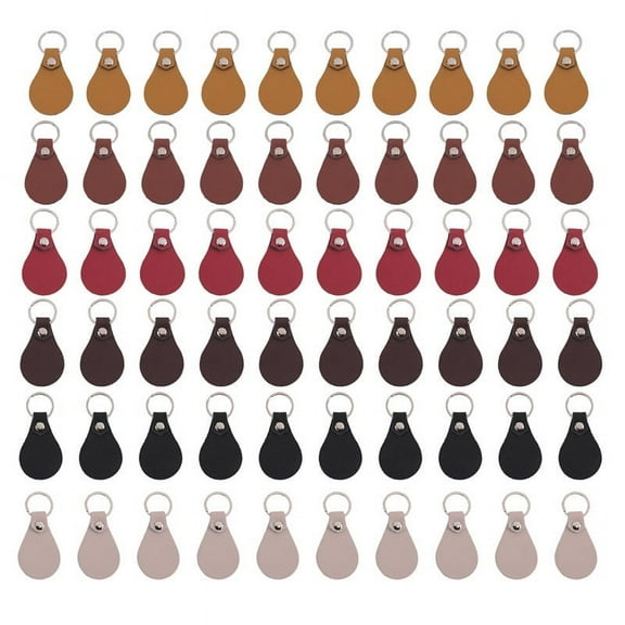60 Pcs Pu Leather Key Fob Kit Leather Key Fobs Blanks with Rivets and Key Rings Leather Keychain for DIY Laser Engraving,60 x keychain,multi-color