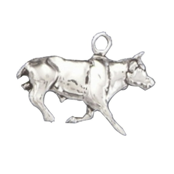 Sterling Silver 20" Unisex 1.5mm Box Chain 3D Raging Running Rodeo Bull Pendant Necklace
