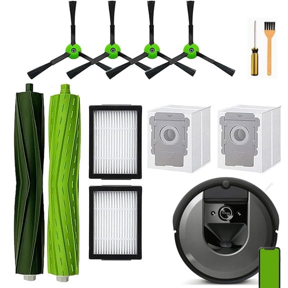 Replacement Parts for iRobot Roomba E5 E6 E7 i2 i3 i3 i4 i4 i5 i5 i6 i6 i7 i7 i8 i8 /Plus i1 E i j Series Robot Vacuum,1 sets of roller brushes 2 Vacuum bags 2 filters 4 side brushes