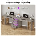 thumbnail image 4 of 96.5 Inch 2 Person Desk with Storage, Farmhouse Double Desk with Drawers and Open Shelves, Home Office Desk with Printer Stand and File Drawer, Grey, 4 of 9