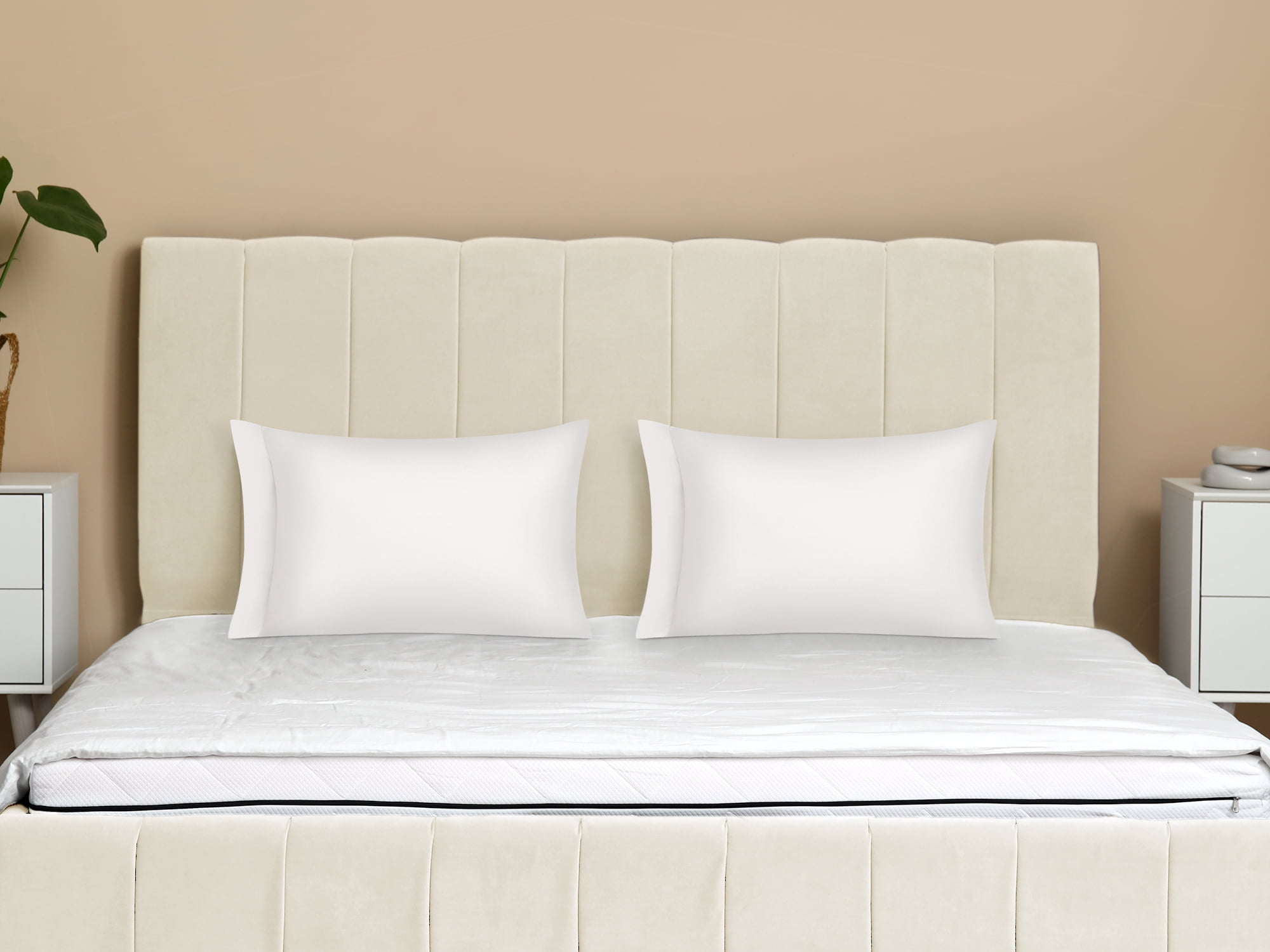 Unique Bargains Satin Pillow Cases Set of 2 Cooling Pillow Covers Queen Beige