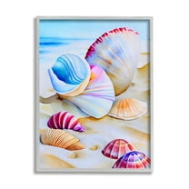 Stupell Industries Vibrant Seashells on Beach Nature Painting Gray Framed Art Print Wall Art, 24 x 30