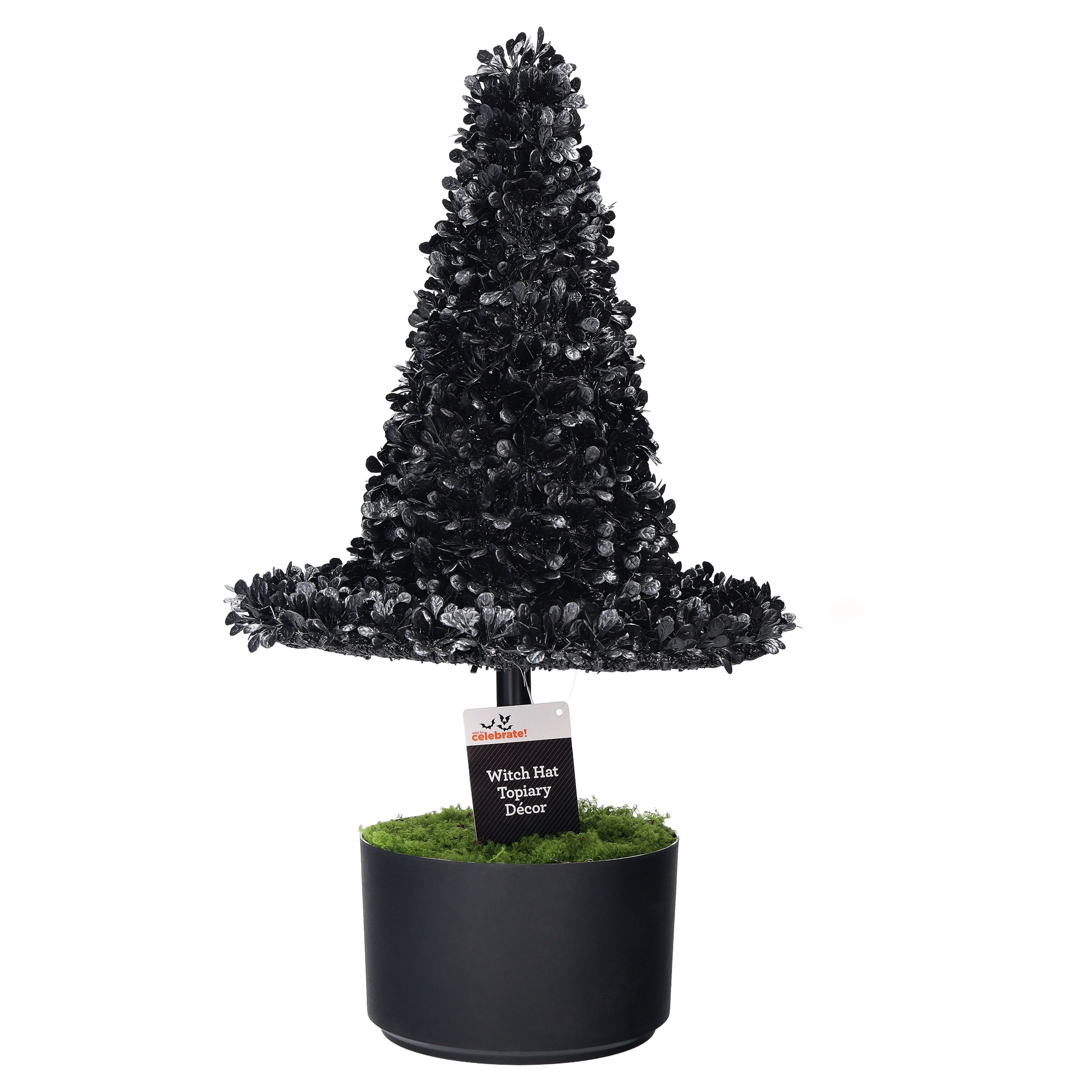 Witch Hat Topiary Decoration, Black, 17.6", Halloween by Way To Celebrate