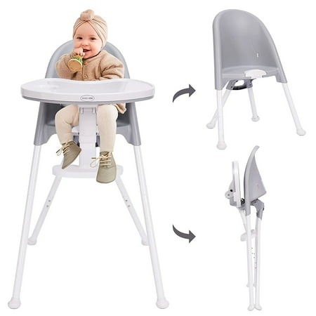 

Folding high chair one click folding space saving detachable double tray baby chair car travel 3 in 1 convertible 3 point harness adjustable footrest non-slip feet adjustable legs
