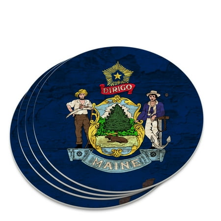 

Rustic Maine State Flag Distressed USA Novelty Coaster Set