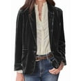 thumbnail image 2 of Women'S Velvet Blazer Jacket Casual Button Up Long Sleeve Cardigan Suits Business Coat with Pockets Black M, 2 of 5