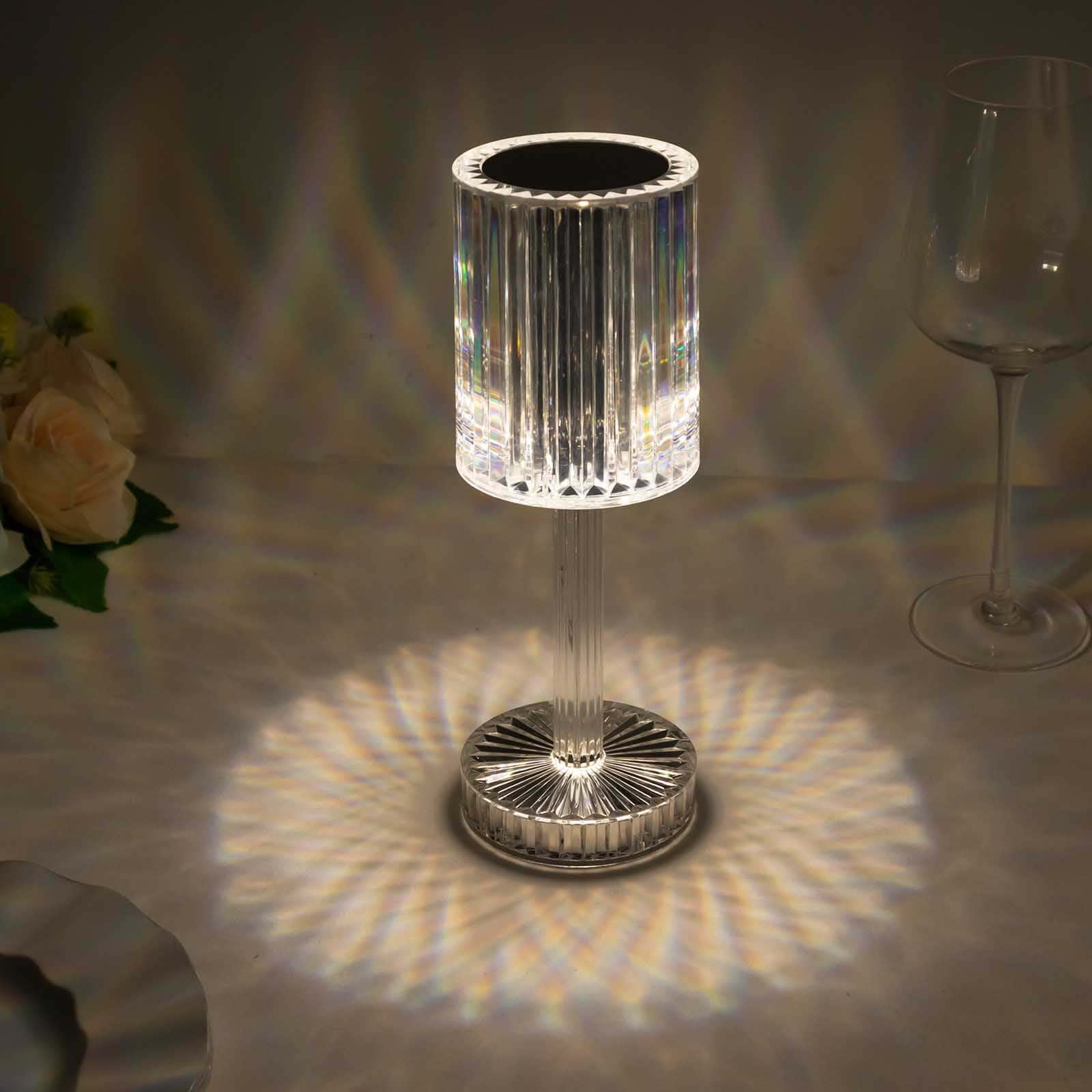 Efavormart 10" LED Acrylic Crystal Cylinder Color Changing Cordless Table Lamp, Rechargeable RGB Touch Control Accent Lamp