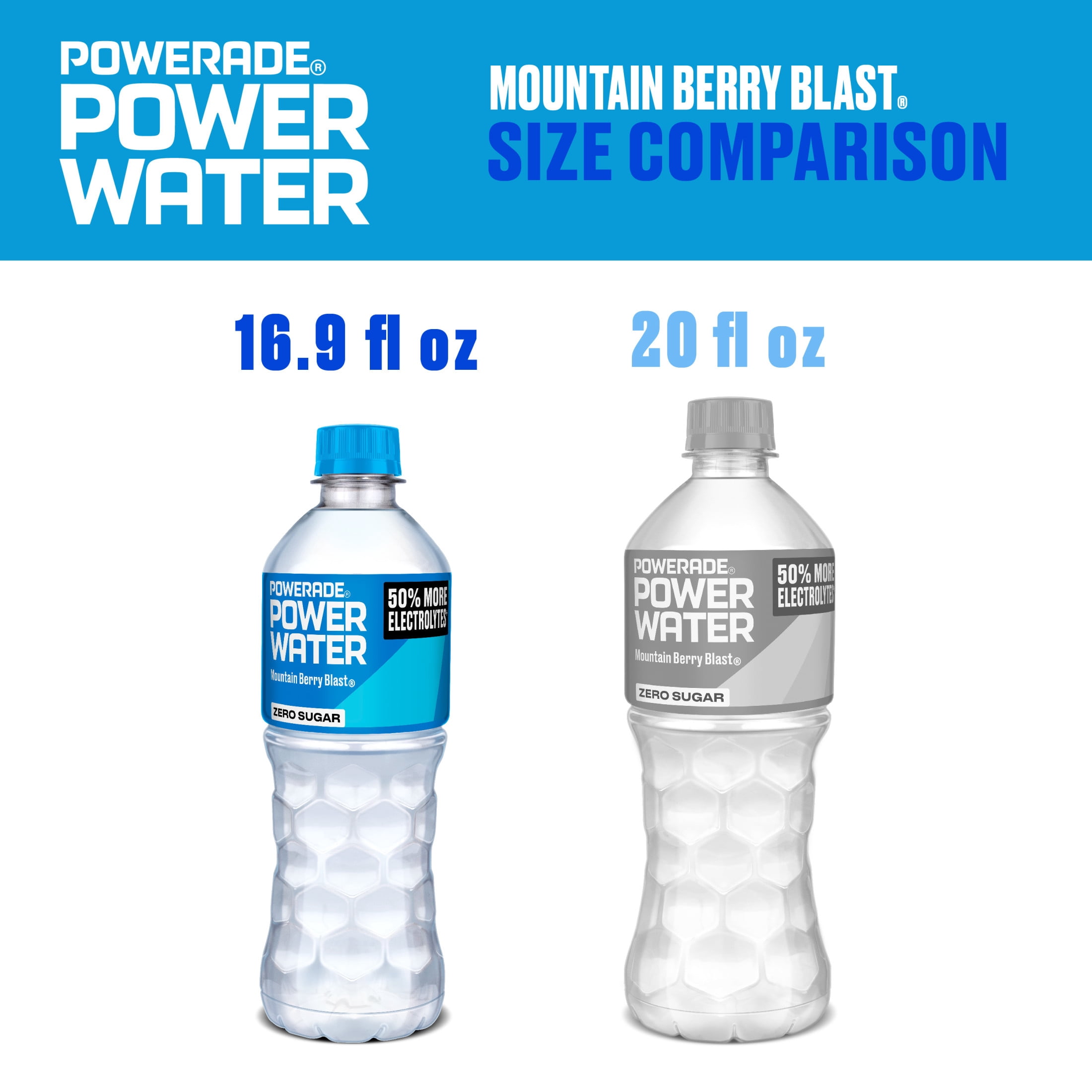 POWERADE Power Water Zero Sugar Mountain Berry Blast Electrolyte Water, 16.9 fl oz, 6 Pack