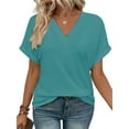 thumbnail image 7 of SHIBEVER Womens Tops Summer Short Sleeve Shirts for Women V Neck T Shirts for Women Light Blue Casual Tunic Tops for Women Loose Fit XXL, 7 of 7