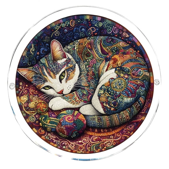Acrylic Puzzle Suncatcher 83Pcs Stained Glass Window Hanging Ornament Cat Pattern DIY Craft Light Catcher Decoration for Home Garden and Decorative Gift