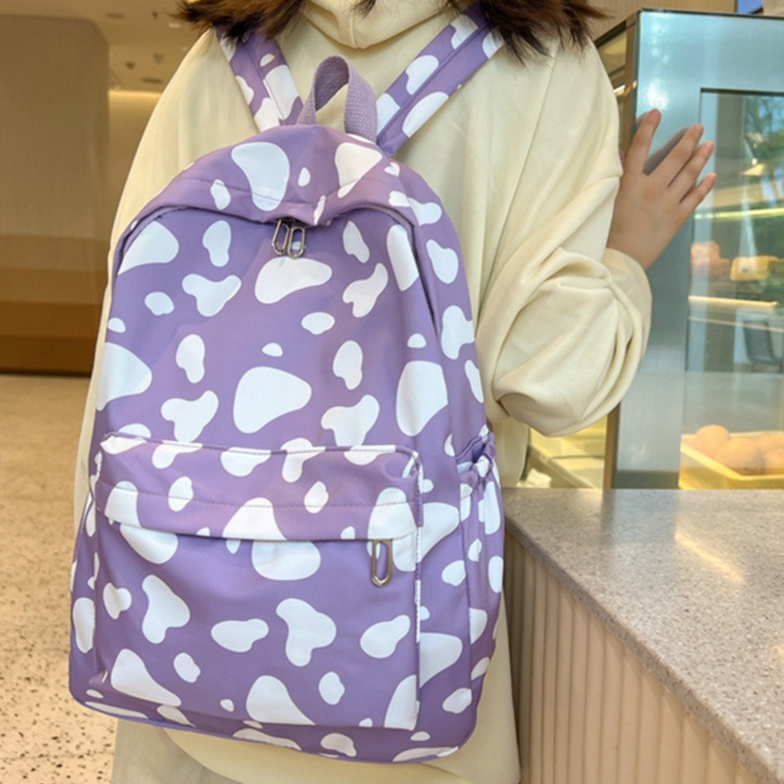 Nkmbld Travel Backpacks for Women Cute Cow Print Backpack Fashionable and Versatile Large Capacity Backpack, Purple