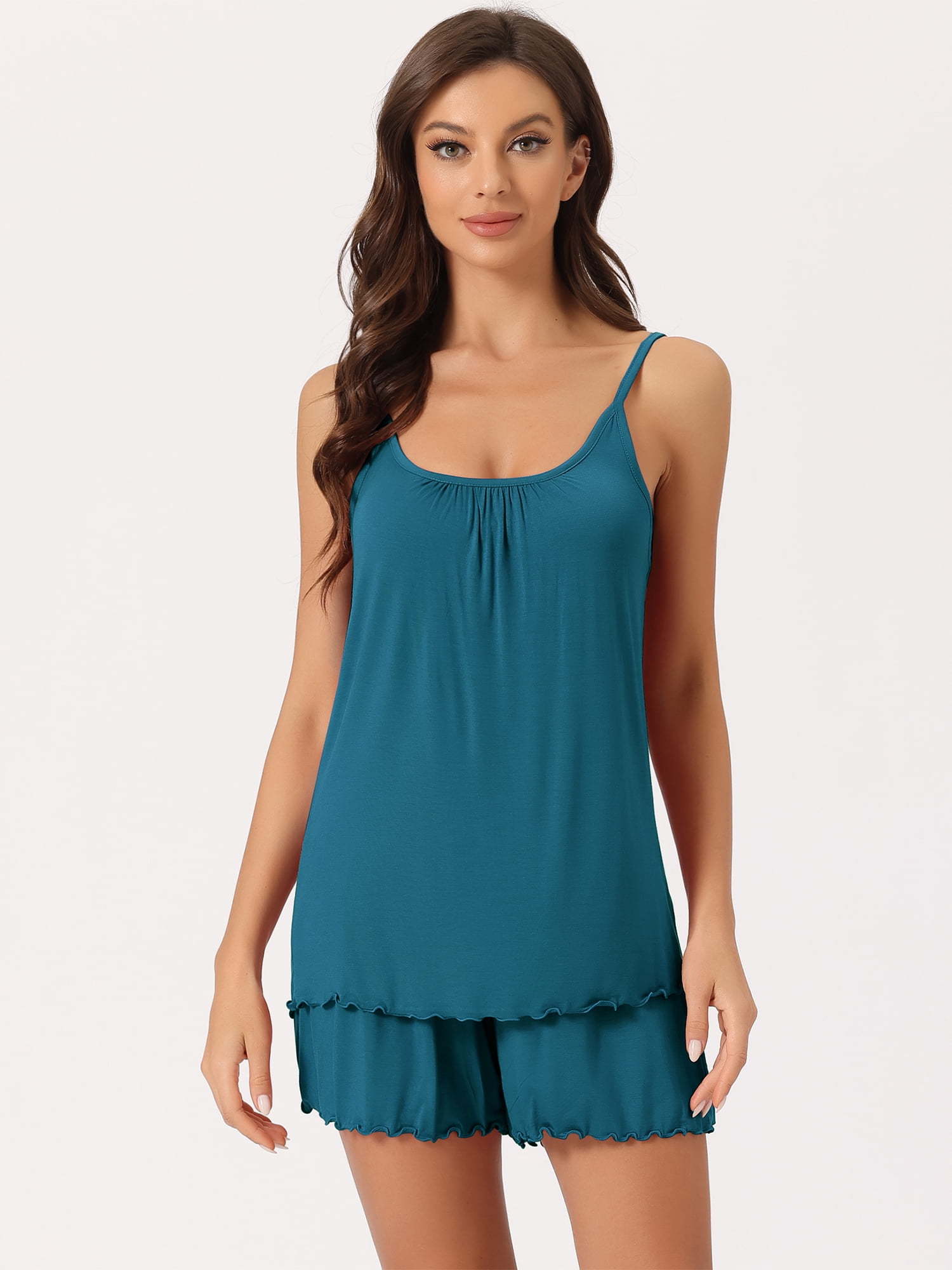 DARING DIVA Women's Ruffle Trim Camisole Tops with Shorts Pajama Sets XL Lake Blue
