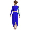 thumbnail image 2 of Nyeemya Kids Girls Metallic Printed Long Sleeve Asymmetrical Liturgical Praise Dance Dress Blue 16, 2 of 6