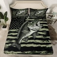 thumbnail image 2 of Manfei Vintage Pike Fish Bed Sheets 4 Pieces, Green Black US Flag King Sheets, River House Fishing Sheet Set, Super Cozy Room Decor, 2 of 7