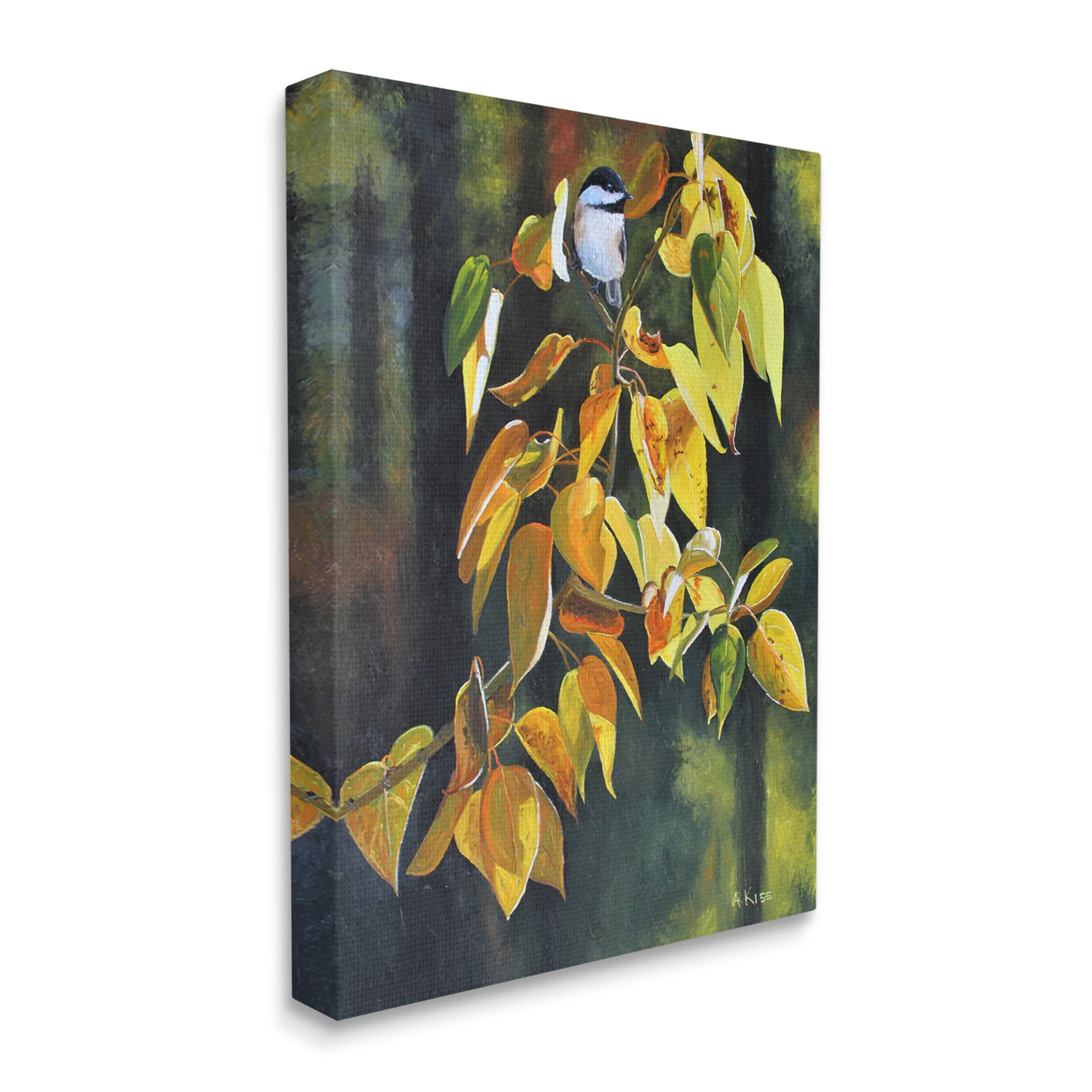 Stupell Industries Bird on Autumn Branch Botanical & Floral Painting Gallery Wrapped Canvas Print Wall Art, 16 x 20