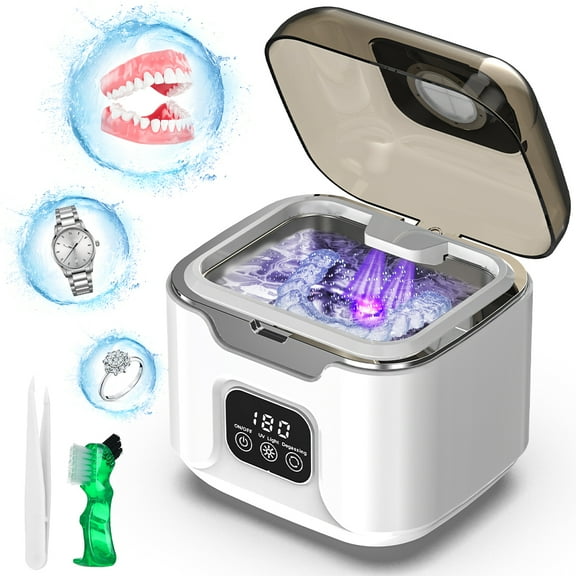 OVIMAZ Ultrasonic Retainer Cleaner, 48kHz Jewelry Cleaning Machine for Retainers, Dentures, Mouth Guards, Braces, Rings, Watches, 240ml 304 Stainless Steel Tank