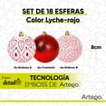 thumbnail image 2 of Esferas para árbol de navidad Artego de 8 cm de diámetro paq 18 esferas Rojo *Línea Detail Con: 2 estilos emboss y un cromado, para colgar Christmas ornaments, 2 of 7