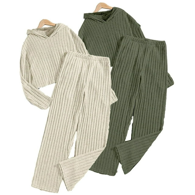Girls 2PCS Sweatshirt Pants Outfit Set Kids Knit Top + Long Pants Set Comfortable Winter Clothes Sets for 8-14Y