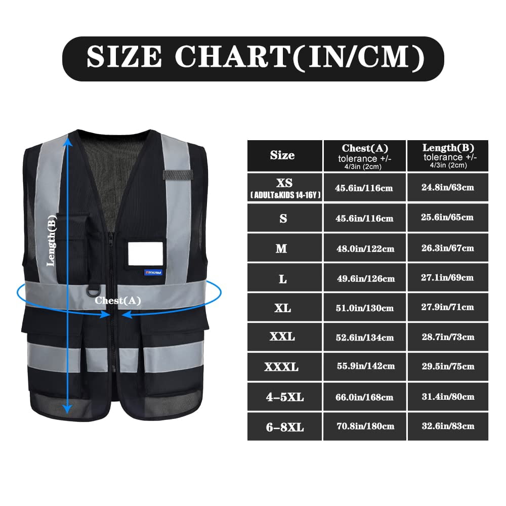 A-SAFETY Reflective Security Safety Vests Heavy Duty with 7 Pockets and Front Zipper