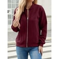 thumbnail image 3 of Women'S Zip Up Cardigan Sweater Hoodies Long Sleeve Jacket Outfits Crewneck Casual Coat Wine Red XXL, 3 of 8