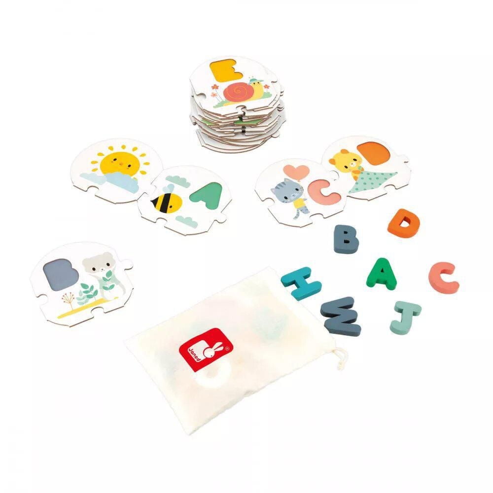 Janod - Pure - My First Alphabet Puzzle - 26 Pieces - Early-Learning Skill Game - Fine Motor Skills - For Toddlers - 2 Years + - Multilingual - J08045