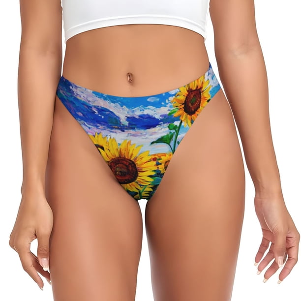 Balery Landscape With Sunflowers Tangas de Algodón para Mujer con Estampado – Ropa Interior Sexy, Transpirable, G-string-Large