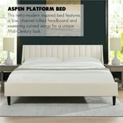 Aspen Vertical Tufted Headboard Platform Bed Set King Cloud White Velvet