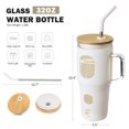 thumbnail image 4 of MUKOKO 32oz Glass Tumbler, Glass Water Bottle with Lid and Straw, Iced Coffee Tumbler with Handle, White, 4 of 6