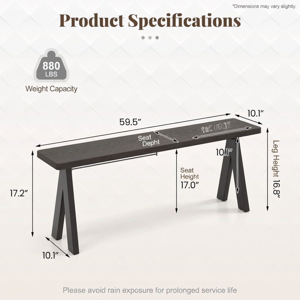 Hommoo Heavy-Duty 3-Person Outdoor Bench Set of 2, Rust-Resistant Galvanized Iron Benches, Patio Seating for Deck, Garden & Balcony, Dark Brown
