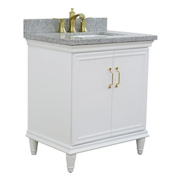 31 in. Single Wooden Vanity  White with Gray Granite Rectangle Sink
