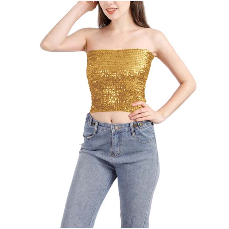 Umfun Women's Scene-Stealing Sequin Tube Top - Sparkly Glitter