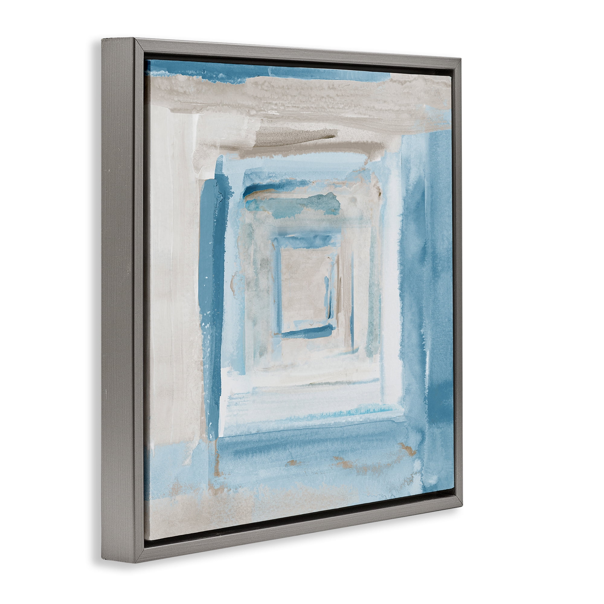 Stupell Industries Blue Layered Squares Abstract Painting Gray Floater Framed Canvas Art Print Wall Art, 25 x 25