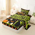 thumbnail image 2 of Feelyou Spooky Cat Pumpkin Twin Sheets, Cartoon Bat Spider Bedding, Black Green, 3pcs, 1 Flat Sheet, 1 Fitted Sheet and 1 Pillowcase, 2 of 5