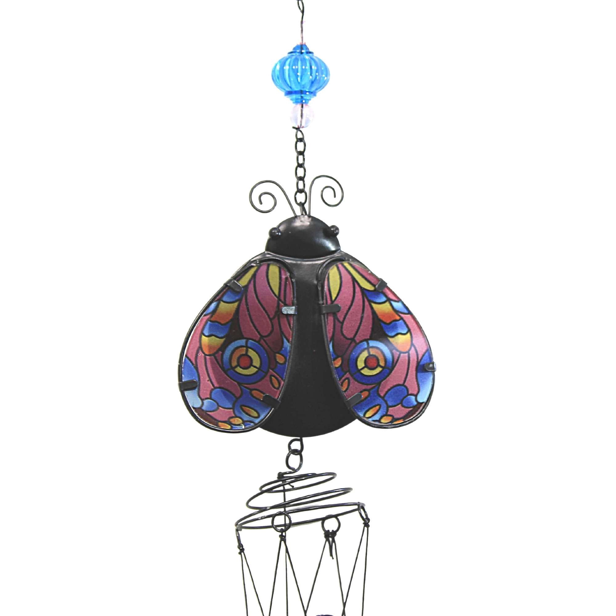 Evergreen 39.00In Garden Friends Wind Chime, Metal, Stained Glass  Outdoor  Spring 2Wc1905 Ladybug