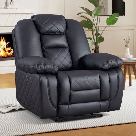 Bonzy Home Manual Recliner Chair, Modern Single‑Seat Reclining Sofa with Padded Armrests and Adjustable Backrest for Living Room & Bedroom, Black