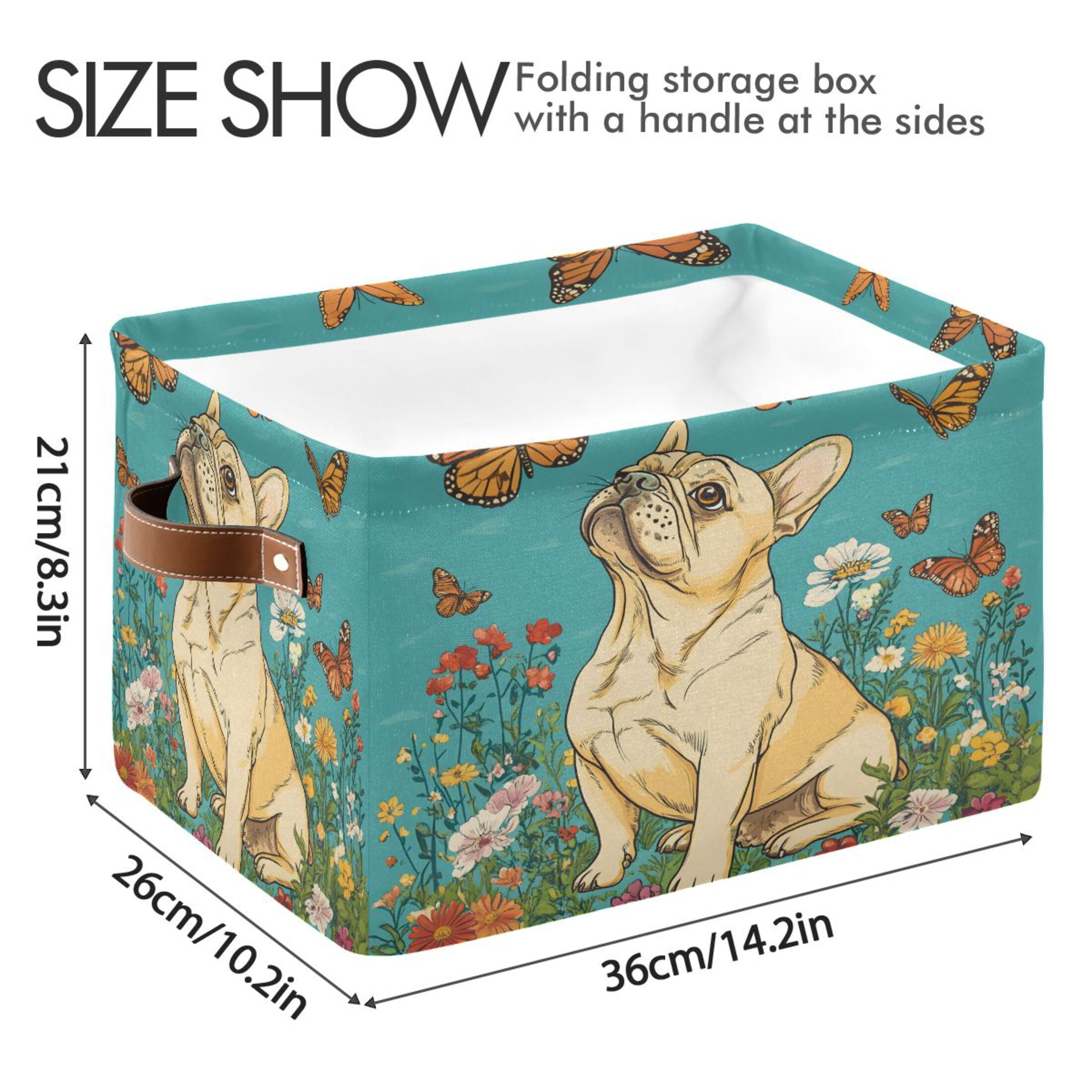 Ryvnso Dog Butterfly Floral Storage Basket Large Bin Foldable Boxes Toys Organizer 14.2x10.2x8.3in 2 PCs