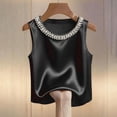 thumbnail image 6 of Tank Tops for Women Crew Neck Pearl Decor Satin Sleeveless Going Out Tops, 6 of 6