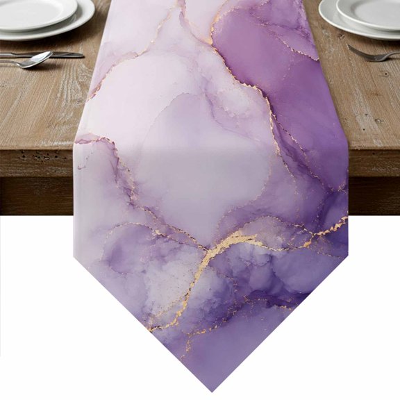 Marble Crack Table Runner Linen Burlap Table Runner 90 Inches Long Purple Marbe Stone Modern Minimalist Dresser Scarves for Kitchen Island Coffee Dining Room Party Wedding Holiday Decoration 13"x90"
