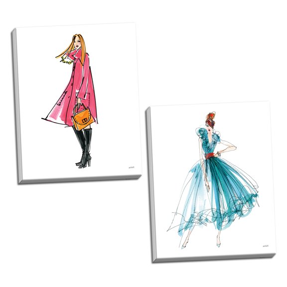 Gango Home Decor Glam Colorful Fashion II & Colorful Fashion III by Anne Tavoletti (Ready to Hang); Two 11x14in Hand-Stretched Canvases