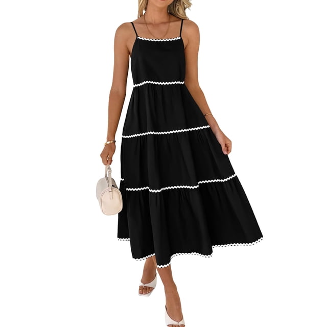 SUNSIOM Robe Longue d'Été à Bretelles Spaghetti pour Femmes Robe de Soirée Dos Nu à Rayures Ondulées pour Vacances Mode Urbaine