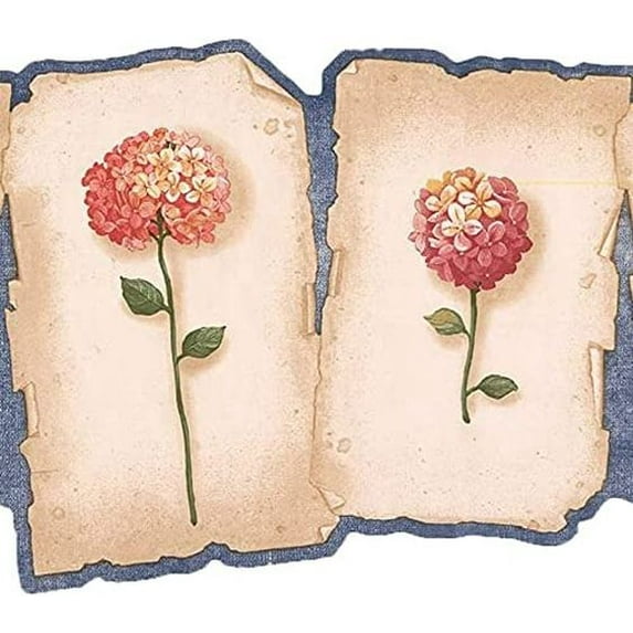 Concord Wallcoverings Wallpaper Border Floral Pattern Flowers Leaves Collage for Bedroom Living Room, Green Beige Pink Yellow Blue, 9.25 Inches by 15 Feet EG022165B