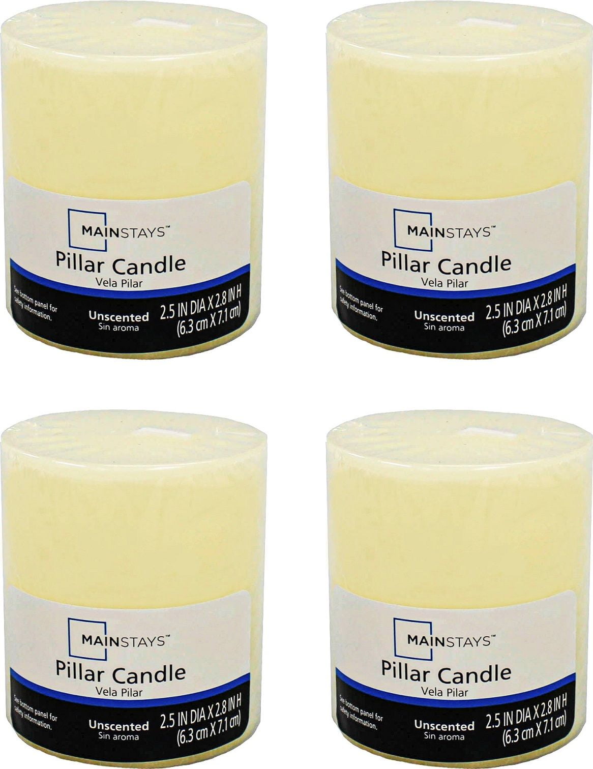 Mainstays Unscented Pillar Candles, 2.5x2.8 Inches, Ivory (4Pack