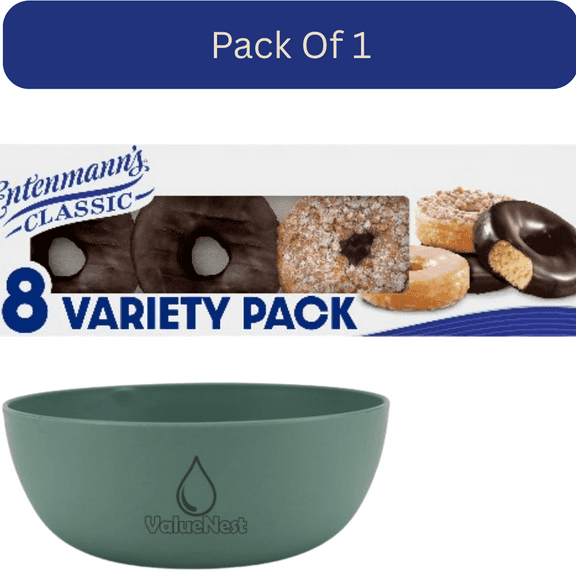 Entenmann's Classic Assorted Donuts, 8 Count, 16.8 oz Variety Pack with White Ceramic Bowl by ValueNest