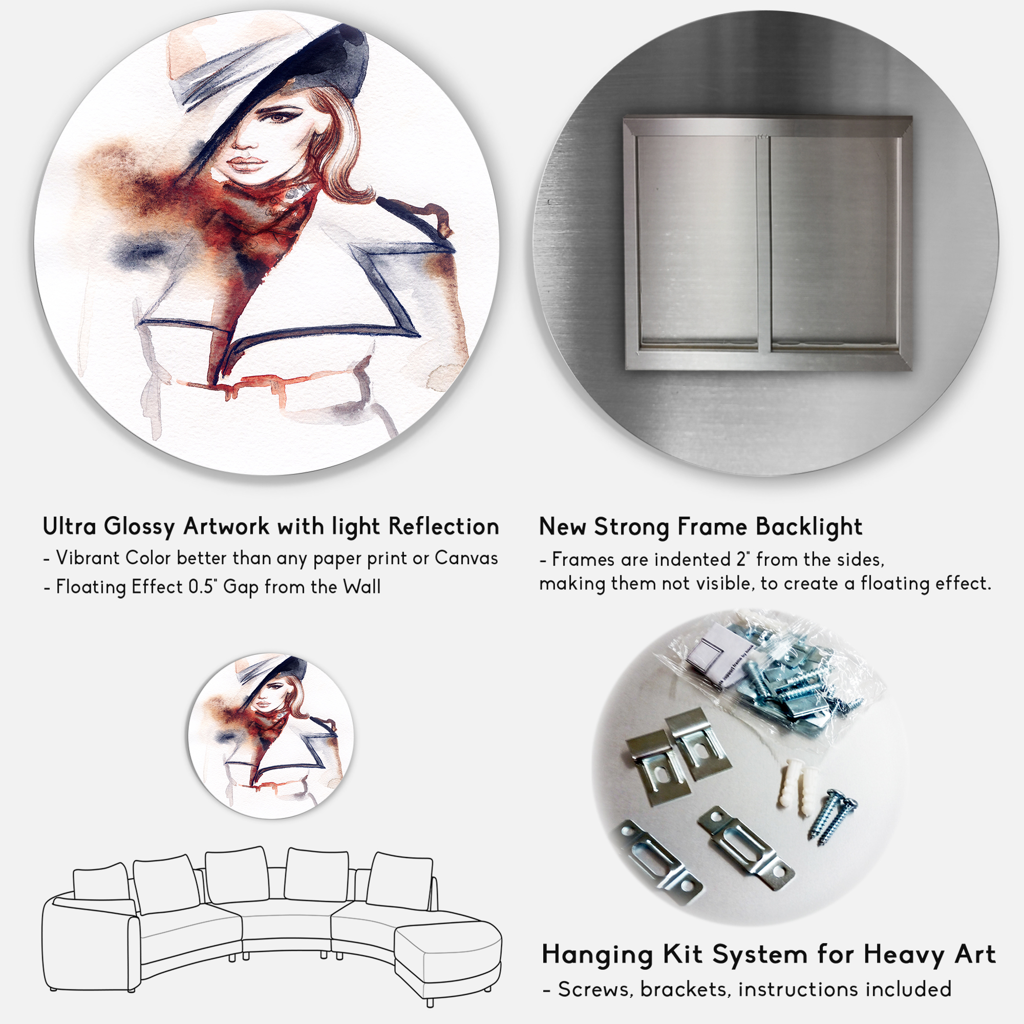 Designart 'Fashion Portrait of Woman Wearing Hat' Modern Circle Metal Wall Art 11x11 - Disc of 11