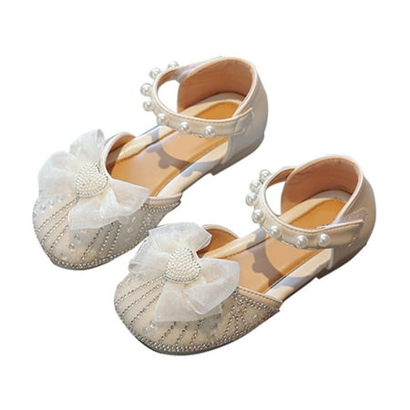 

NIEWTR Baby Girls Princess Wedding Dress Mary Jane Flats Toddler Soft Sole Sparkly Lightweight Shoes(White 25)